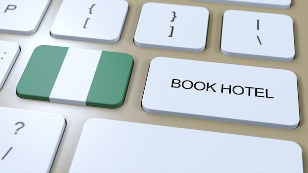 Boek hotel in Nigeria met website online Knop op computertoetsenbord Reisconcept 3D