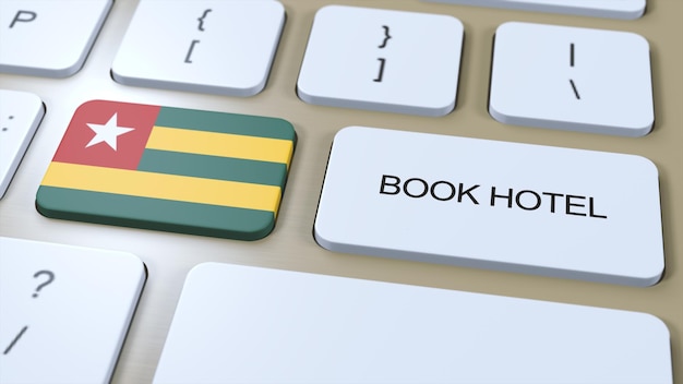 Boek hotel in Togo met website online Knop op computertoetsenbord Reisconcept 3D