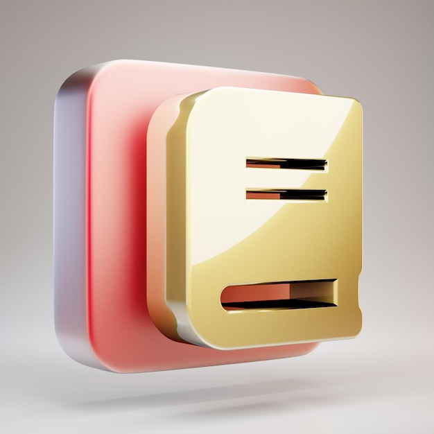 Boek icoon. Gouden boeksymbool op rode matte gouden plaat. 3D-gerenderde sociale mediapictogram.