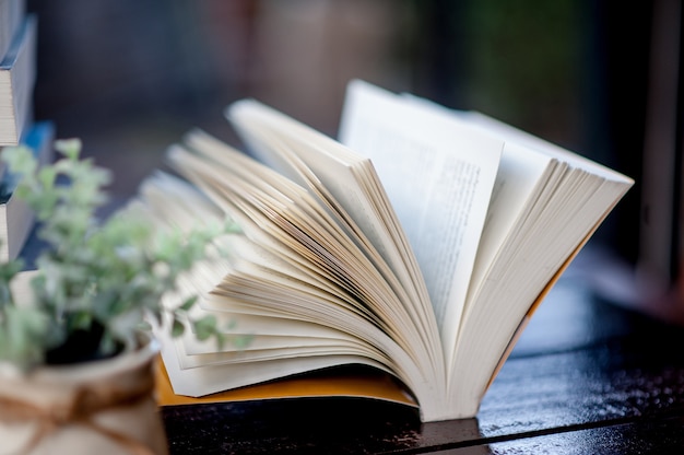 Boek op het bureau gelegd veel boeken, prachtige kleuren om te studeren, kennis, onderwijs - afbeeldingen