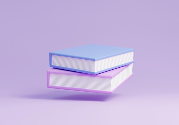 Boeken 3d render pictogram illustratie op blauwe achtergrond