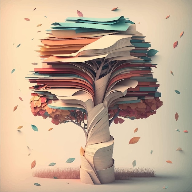 Foto boeken en boom met groene bladeren recycle concept illustratie