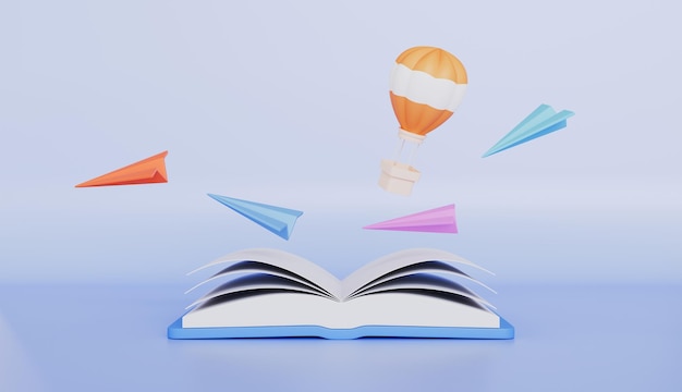 Boeken en lezen leren en denken ideeën van het lezen concept 3d illustratie