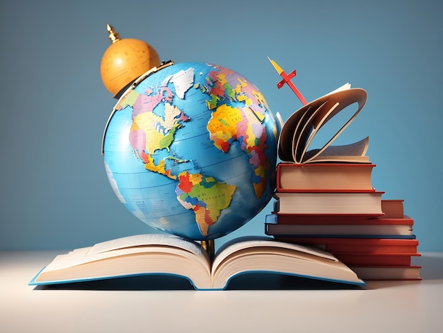 Boeken en wereldbol internationale alfabetiseringsdag 3D Genereer Ai