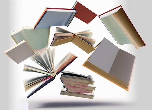 Boeken gooien vliegende boeken geïsoleerd op een witte achtergrond met uitknippad