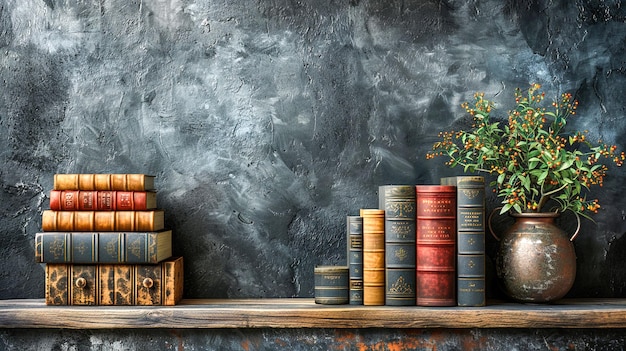 Foto boeken op een houten plank en kopieerruimte voor tekst wereldboekdag concept gegenereerd door ai