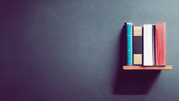 Boeken op een plank tegen de achtergrond van een lege muurBoeken op een plank tegen de achtergrond van een lege muur