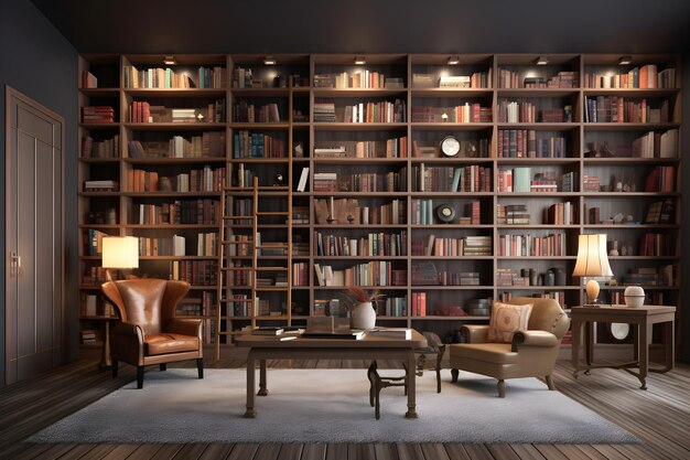 Boekenplank met boeken in een moderne bibliotheek
