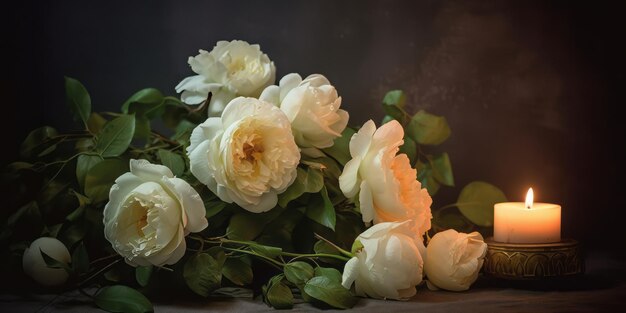 Foto boeket bloemen en kaarsen