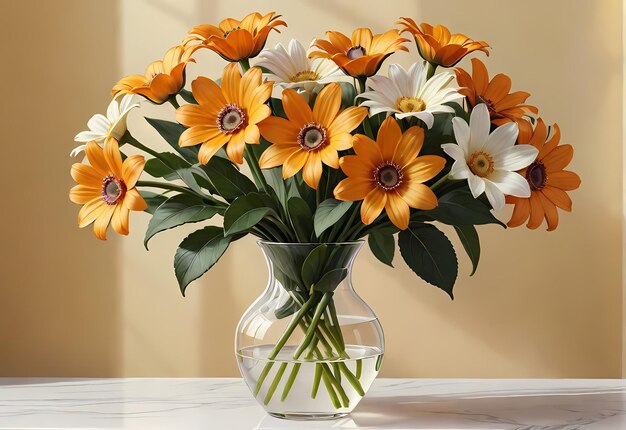 Boeket bloemen in een vaas op de tafel in de kamer.