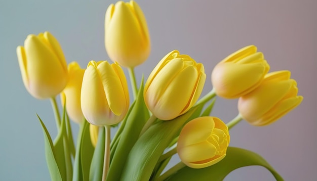 Boeket gele tulpen op pastel achtergrond Generatieve AI