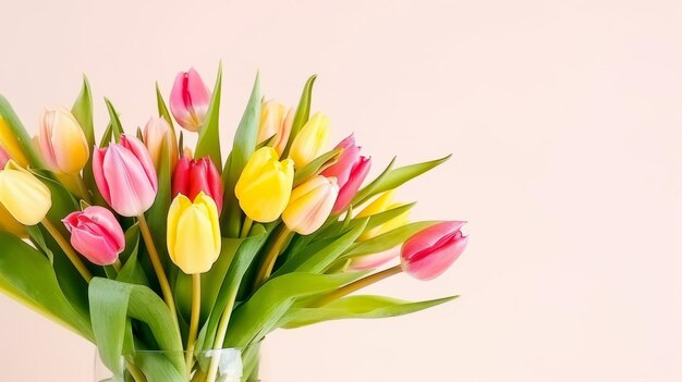 Boeket kleurrijke tulpen Feestelijke bloemen Pasen moederdag Internationale Vrouwendag