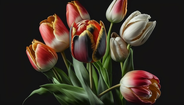 boeket Nederlandse kleurrijke tulpen generatieve ai