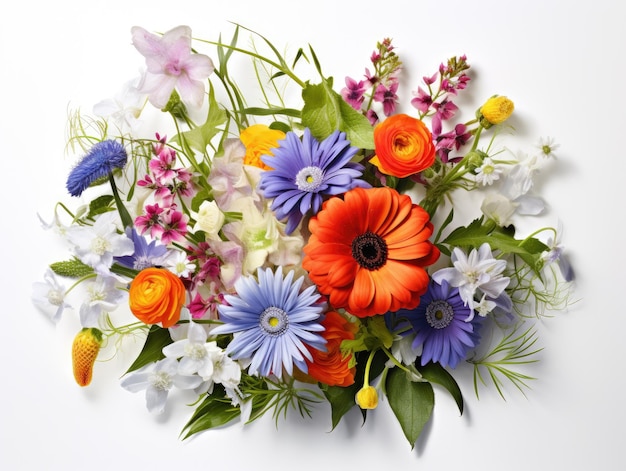 Boeket van felgekleurde bloemen op een witte achtergrond