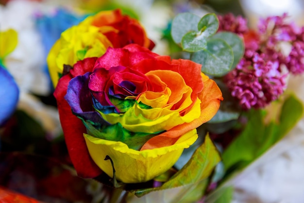 Boeket van gekleurde rozen regenboogroos handgemaakte kleurrijke regenboogroos