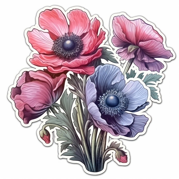 Boeket van kleurrijke anemonen Handgetekende vectorillustratie