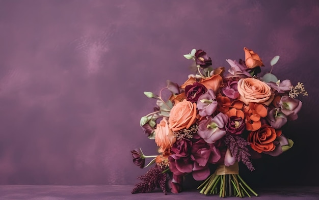 Boeket van mooie bloemen op kleur achtergrond Ruimte voor tekst