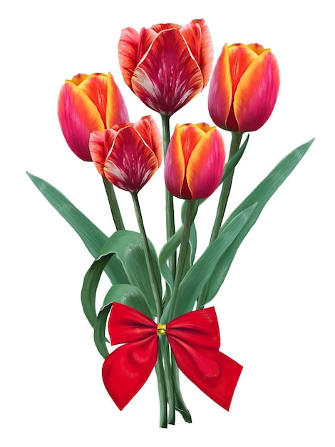 Boeket van rode tulpen bloemen getrokken illustratie