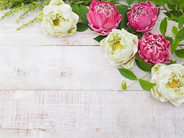 Boeket van roze en witte lotusbloemen.