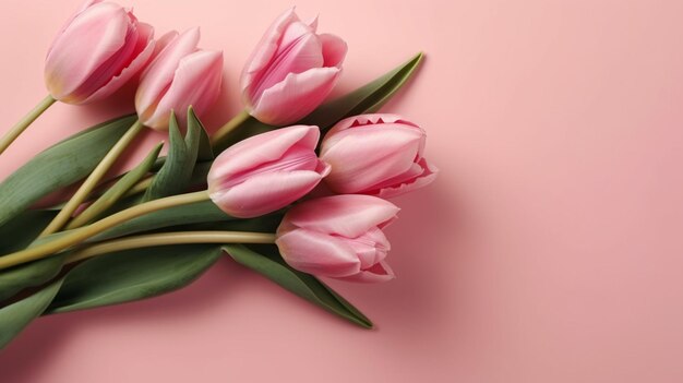 Boeket van roze tulpen bloemen op pastel roze achtergrond Generatieve Ai