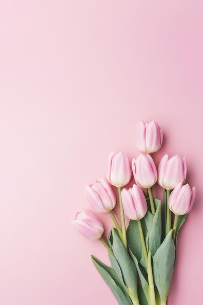 Boeket van roze tulpen op een roze achtergrond