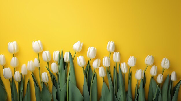 Boeket van witte tulpen bloemen op pastel gele achtergrond