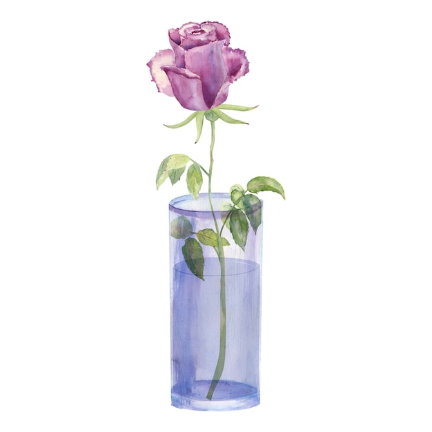 Boeketten bloemen met paarse rozen en anemonen in een glazen vaas op een witte geïsoleerde achtergrond ha...