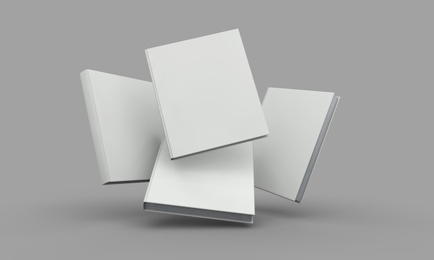 Boekomslagmodel met harde kaft wit boek op een grijze achtergrond 3d-rendering