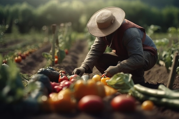 Foto boer die groenten oogst