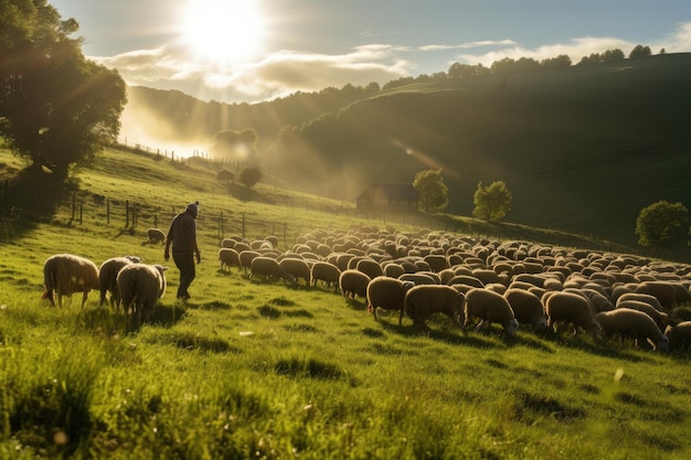 Boer die schapen hoedt