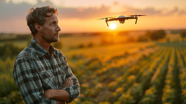 Boer gebruikt een drone om velden te onderzoeken