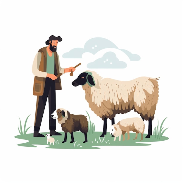 Boer grazende binnenlandse schapen met herdershond