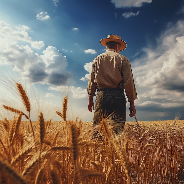 Boer in een tarweveld