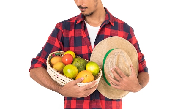 boer met een fruitmand