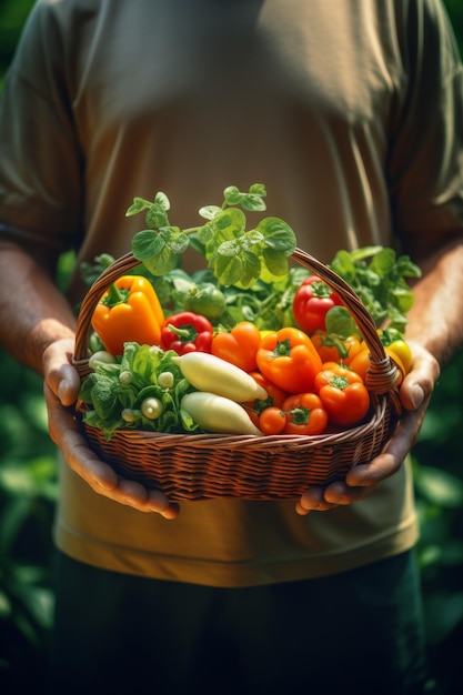 Boer met groenten en fruit in zijn handen Generatieve AI