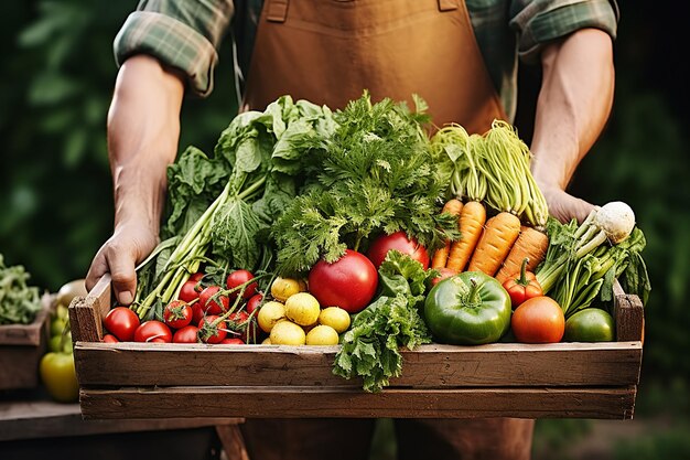 Boer met verse biologische producten.