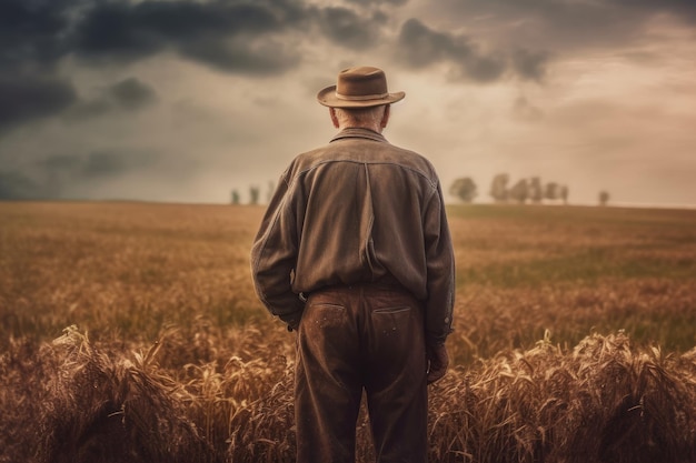 Boer oude man boerderij veld Genereer Ai