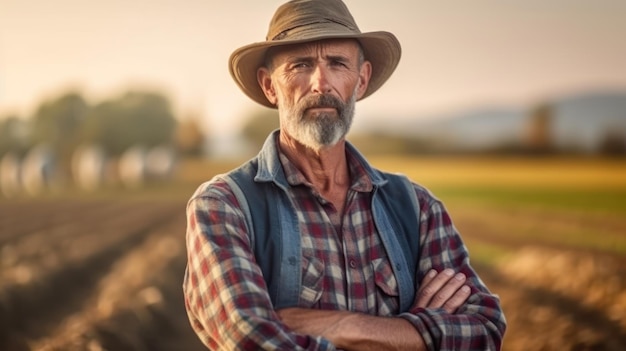 Boer staat voor het veld