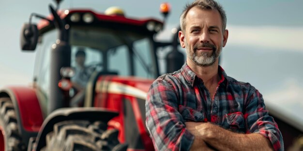 Foto boer voor een tractor generatieve ai