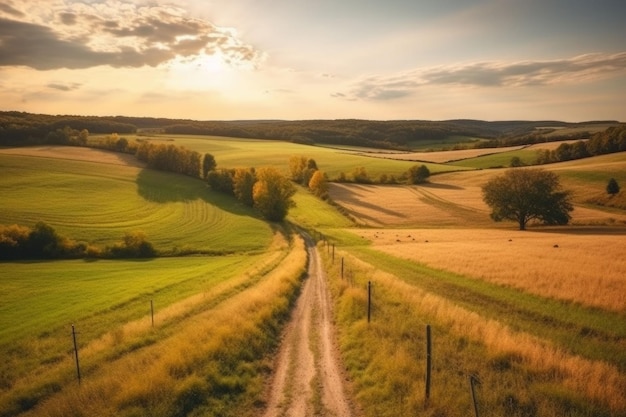 Foto boerderij landbouwvelden prachtige landelijke landelijke weg generatieve ai illustratie