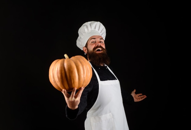 Boerderij markt dieet voedsel herfst groenten chef-kok maaltijd bereiden in keuken grote pompoen voor halloween