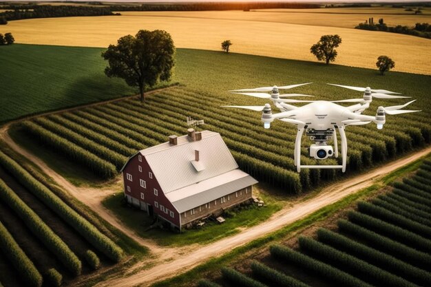 Foto boerderij met gewassen en bomen voor agrarische behoeften agronoom drone