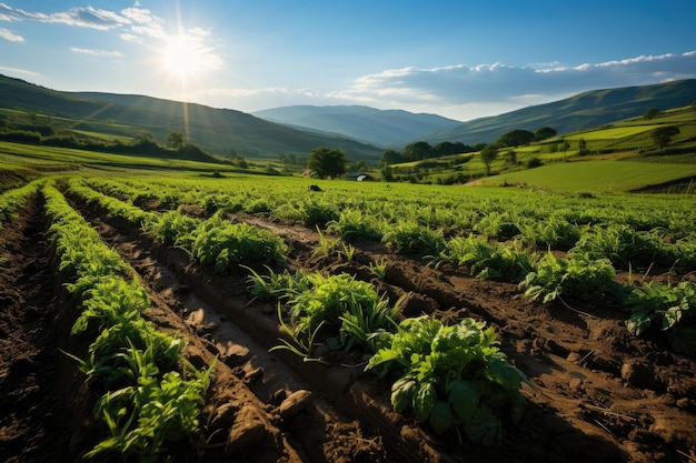 Boerderij Wortelen en aardappelen groeien generatief IA op aarde
