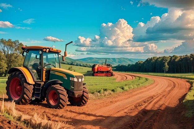 Foto boerderij zware trekker bouwland apparatuur gemechaniseerde landbouwmachines wallpaper achtergrond