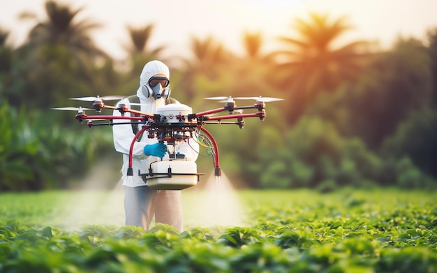 Boeren gebruiken drones om medicijnen toe te dienen aan gewassen op hun boerderijen Drones die water spuiten op groenteboerderijen