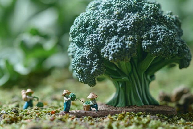 Boeren oogsten broccoli 3d-illustratie