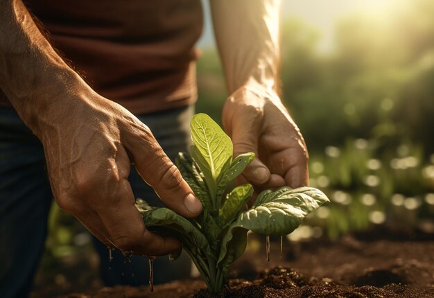 Boeren overhandigen boerderijplanten realistisch beeld ultra hd hoog ontwerp zeer gedetailleerd