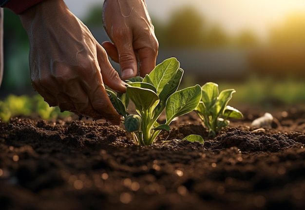 Boeren overhandigen boerderijplanten realistisch beeld ultra hd hoog ontwerp zeer gedetailleerd