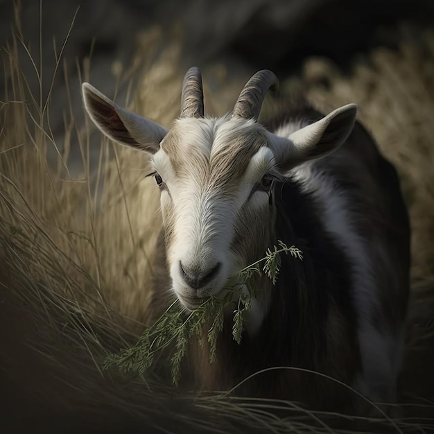 Boeren van geiten die gras eten AI gegenereerd