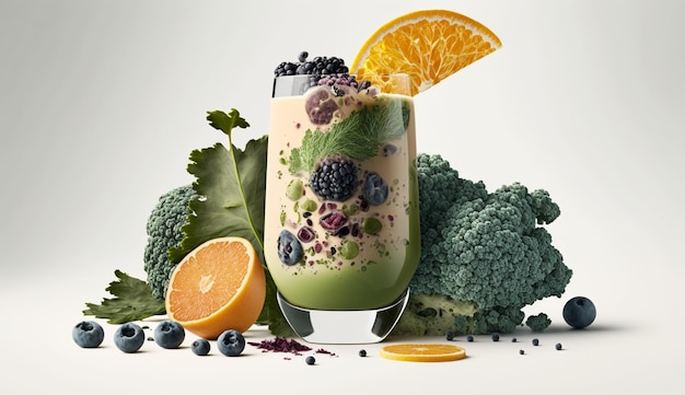 Boerenkool vermengd met fruit Smoothieproduct geschoten met Generative AI